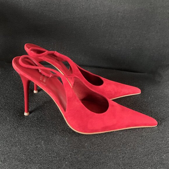 Jeffrey Campbell Womens "You-Wish" Red Suede Slingback Pointed Toe Pumps Size: 9 - Picture 3 of 8